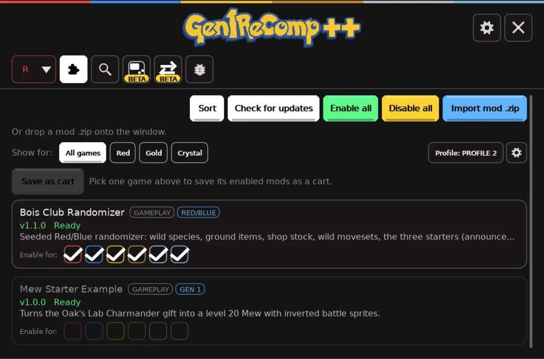 The in-game mod manager